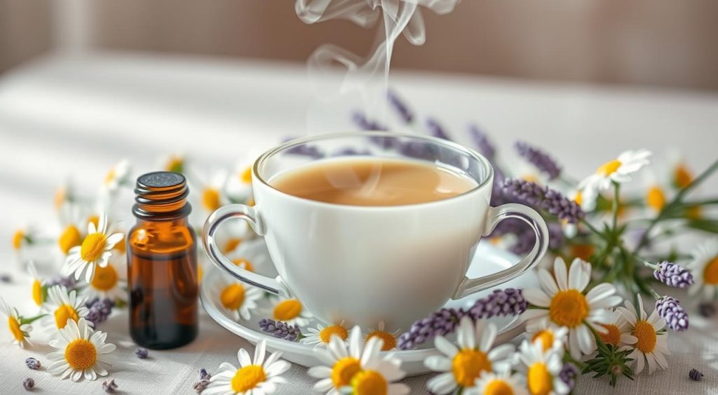 chamomile tea and lavender essential oil